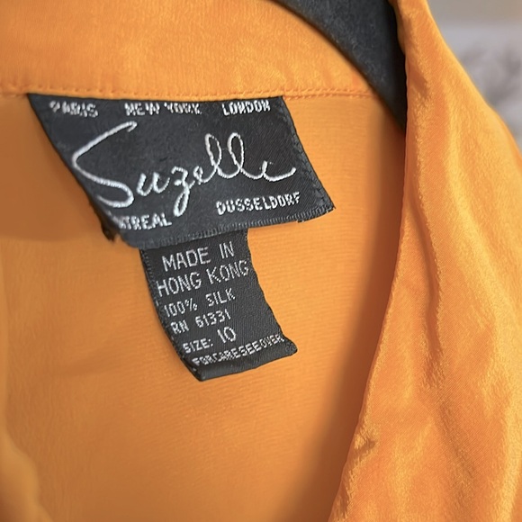 Vintage Silk Golden Rod Yellow Blouse With Embroidered Details Covered Buttons - Picture 4 of 7